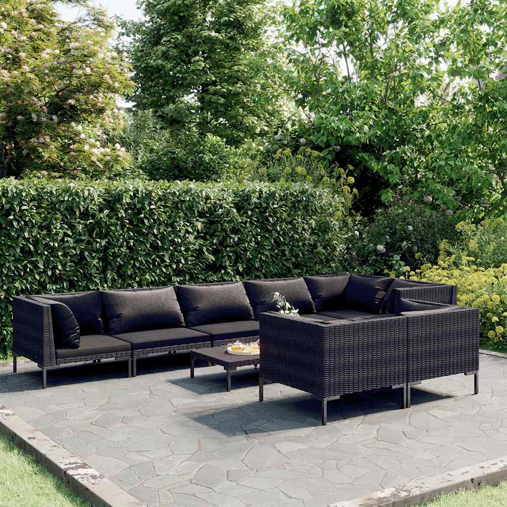 vidaXL 7-delige Loungeset met kussens poly rattan donkergrijs