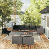 vidaXL 8-delige Loungeset met kussens poly rattan donkergrijs