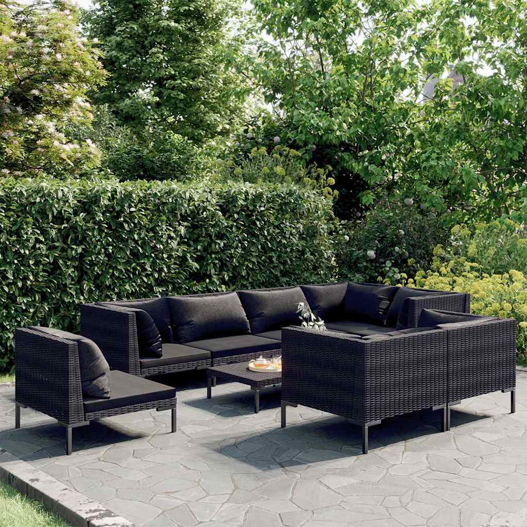 vidaXL 8-delige Loungeset met kussens poly rattan donkergrijs