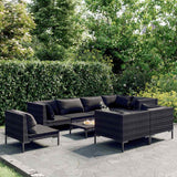 vidaXL 8-delige Loungeset met kussens poly rattan donkergrijs
