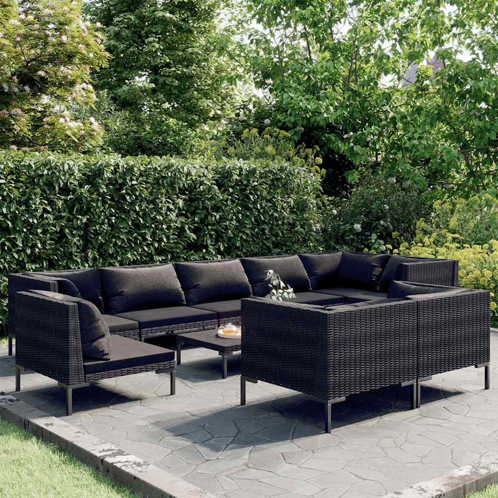 vidaXL 8-delige Loungeset met kussens poly rattan donkergrijs