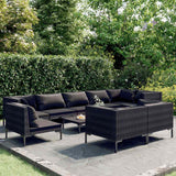 vidaXL 8-delige Loungeset met kussens poly rattan donkergrijs