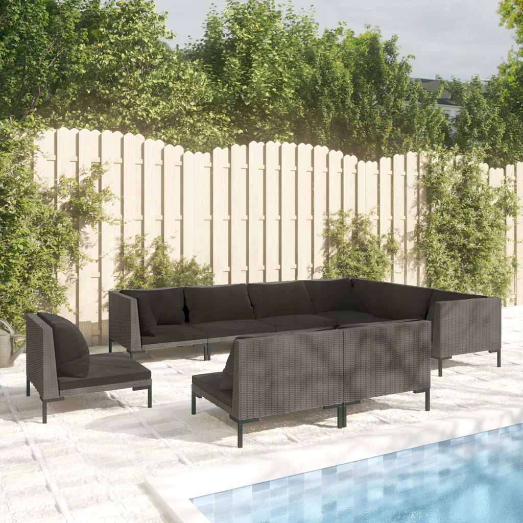 vidaXL 8-delige Loungeset met kussens poly rattan donkergrijs