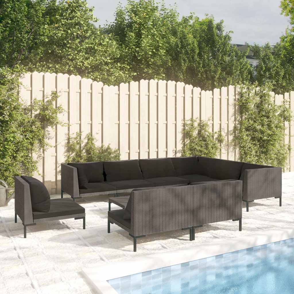 vidaXL 8-delige Loungeset met kussens poly rattan donkergrijs