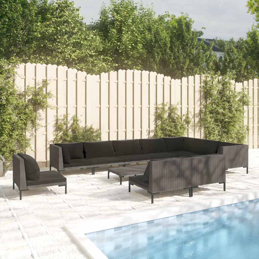 vidaXL 8-delige Loungeset met kussens poly rattan donkergrijs