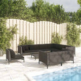 vidaXL 8-delige Loungeset met kussens poly rattan donkergrijs