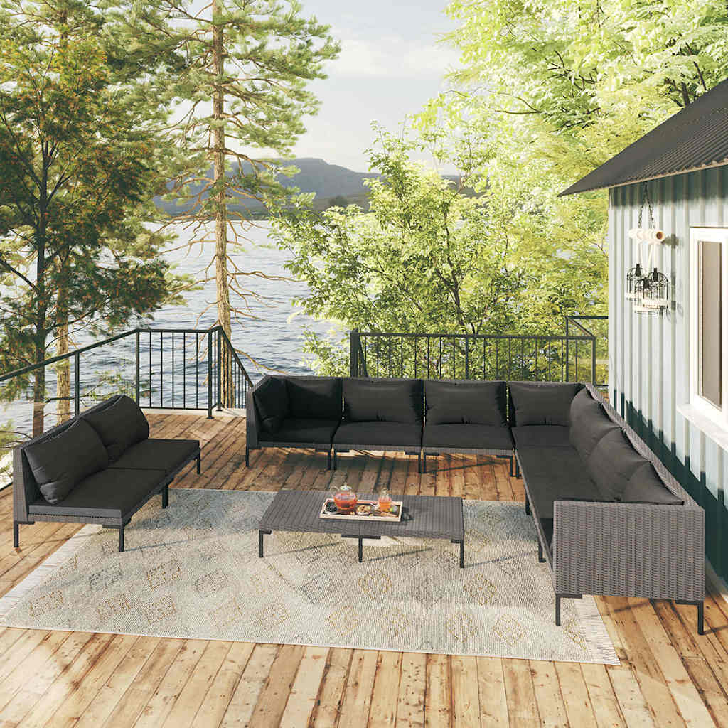 vidaXL 8-delige Loungeset met kussens poly rattan donkergrijs