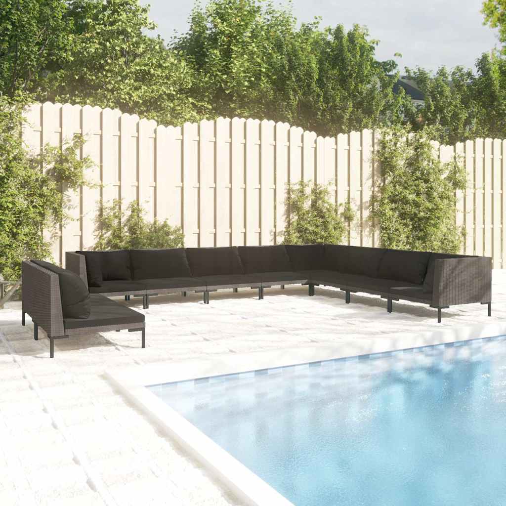 vidaXL 8-delige Loungeset met kussens poly rattan donkergrijs