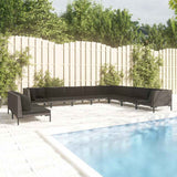 vidaXL 8-delige Loungeset met kussens poly rattan donkergrijs