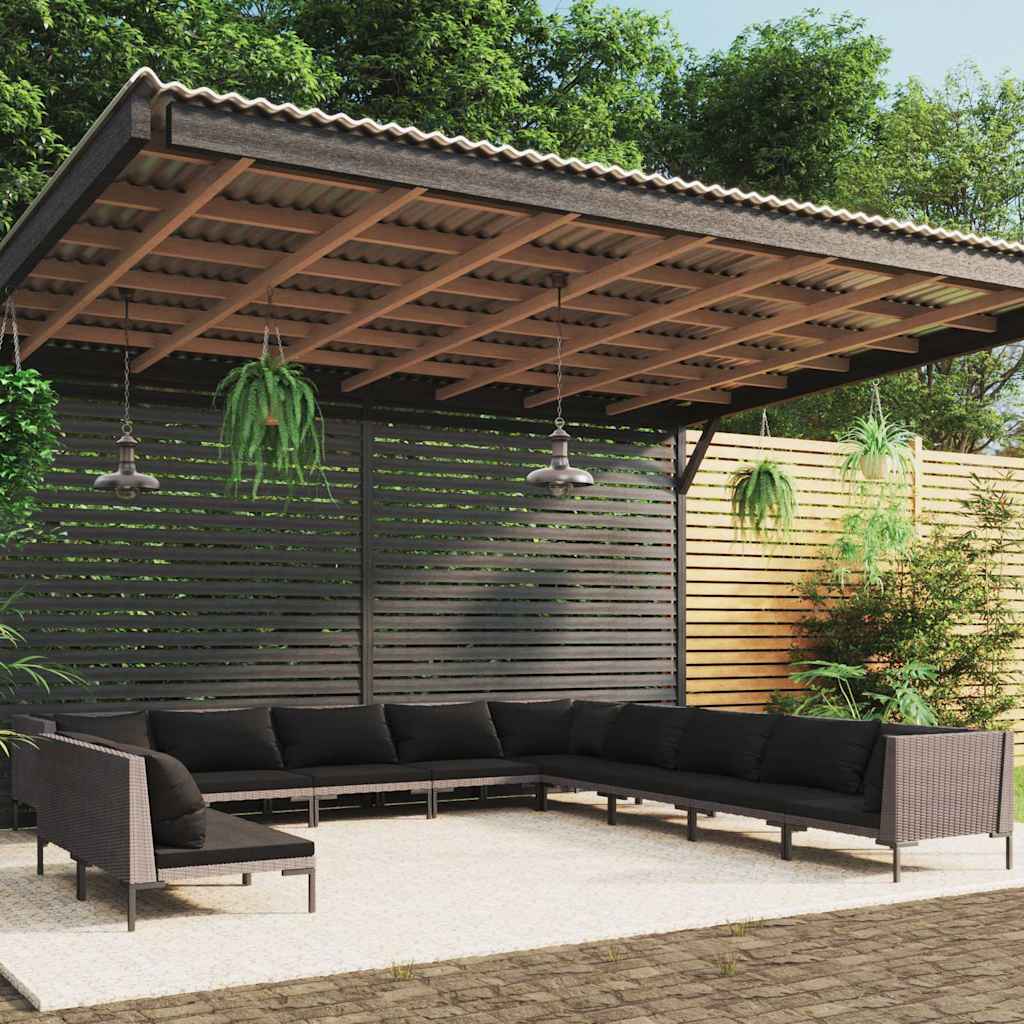 vidaXL 8-delige Loungeset met kussens poly rattan donkergrijs