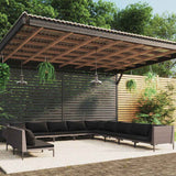 vidaXL 8-delige Loungeset met kussens poly rattan donkergrijs
