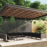 vidaXL 8-delige Loungeset met kussens poly rattan donkergrijs