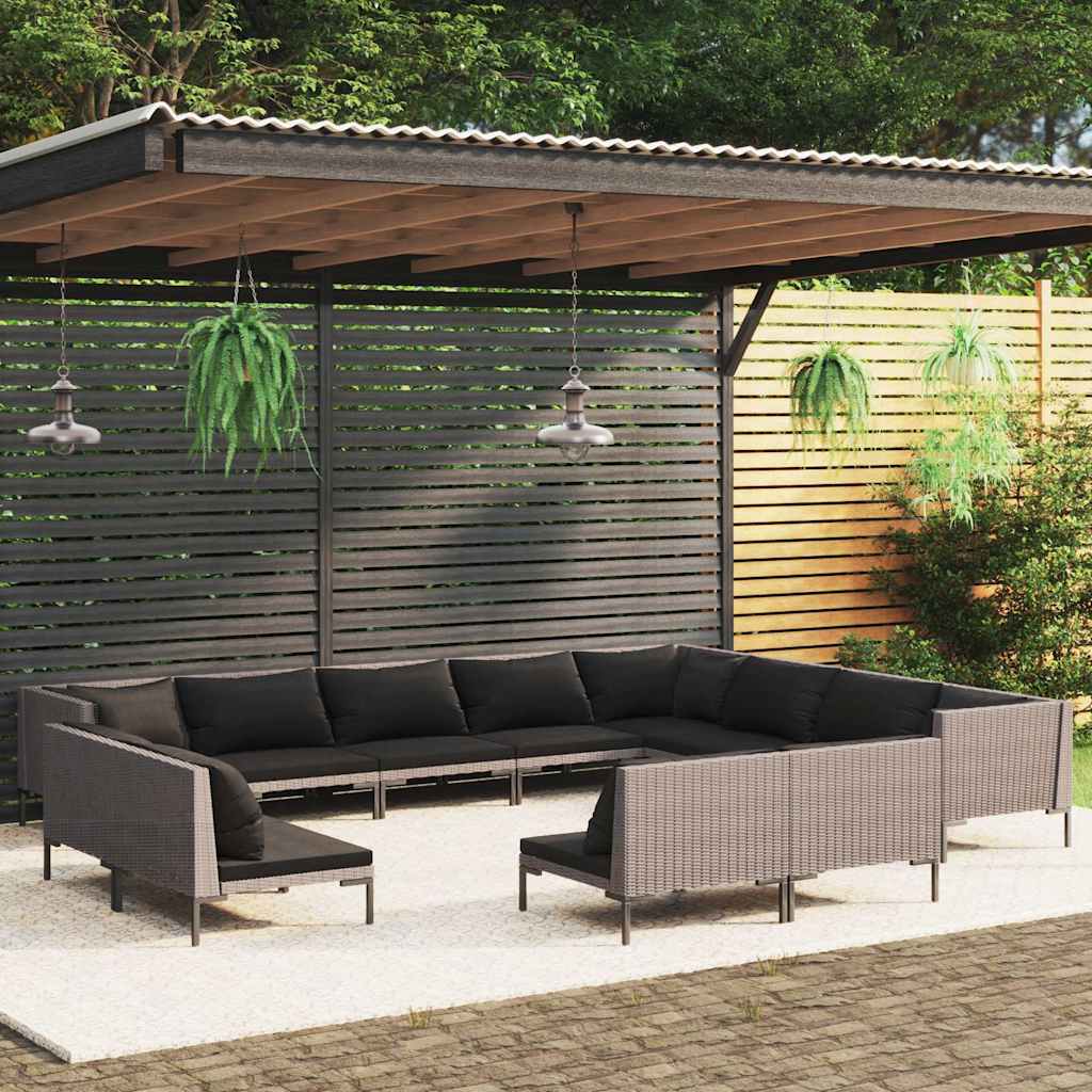 vidaXL 8-delige Loungeset met kussens poly rattan donkergrijs
