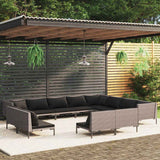 vidaXL 8-delige Loungeset met kussens poly rattan donkergrijs