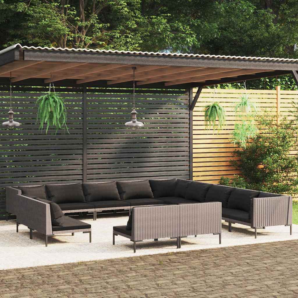 vidaXL 8-delige Loungeset met kussens poly rattan donkergrijs