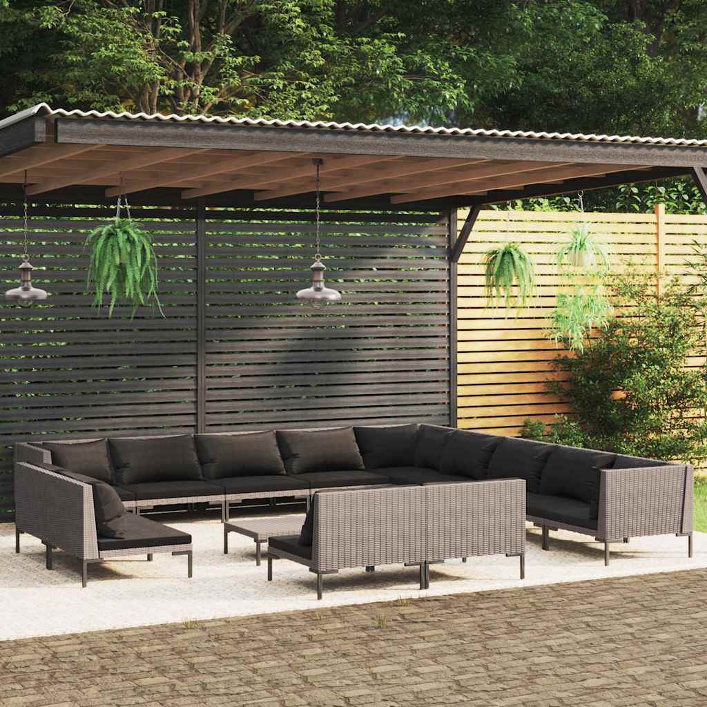 vidaXL 8-delige Loungeset met kussens poly rattan donkergrijs