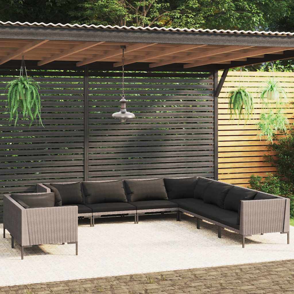 vidaXL 8-delige Loungeset met kussens poly rattan donkergrijs