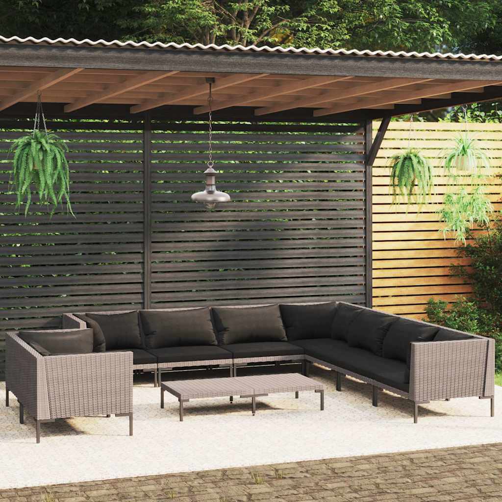 vidaXL 8-delige Loungeset met kussens poly rattan donkergrijs