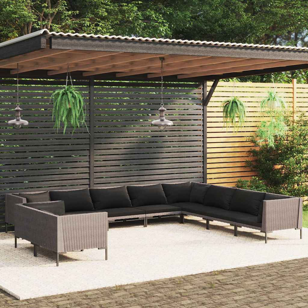 vidaXL 8-delige Loungeset met kussens poly rattan donkergrijs
