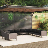 vidaXL 8-delige Loungeset met kussens poly rattan donkergrijs