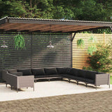 vidaXL 8-delige Loungeset met kussens poly rattan donkergrijs