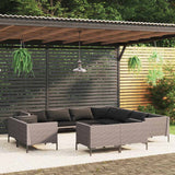 vidaXL 8-delige Loungeset met kussens poly rattan donkergrijs