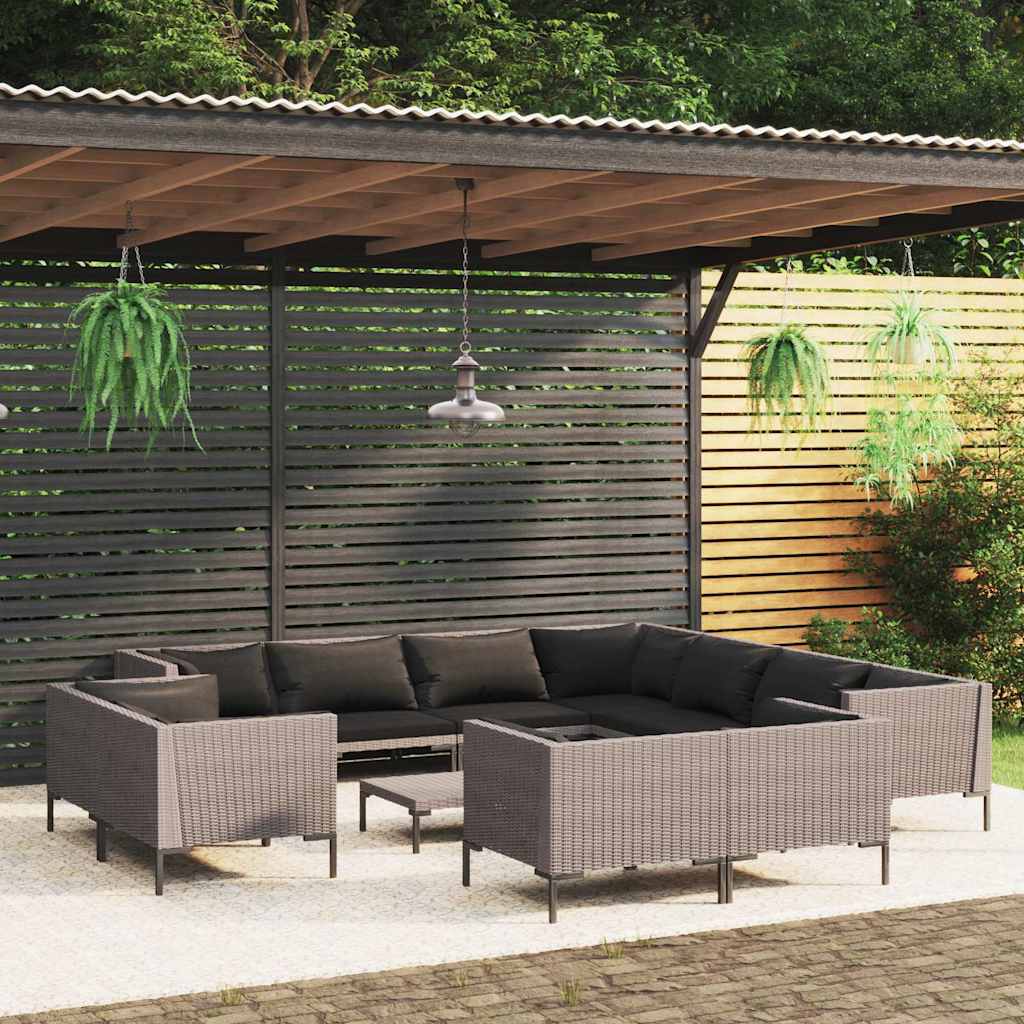 vidaXL 8-delige Loungeset met kussens poly rattan donkergrijs
