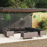 vidaXL 8-delige Loungeset met kussens poly rattan donkergrijs