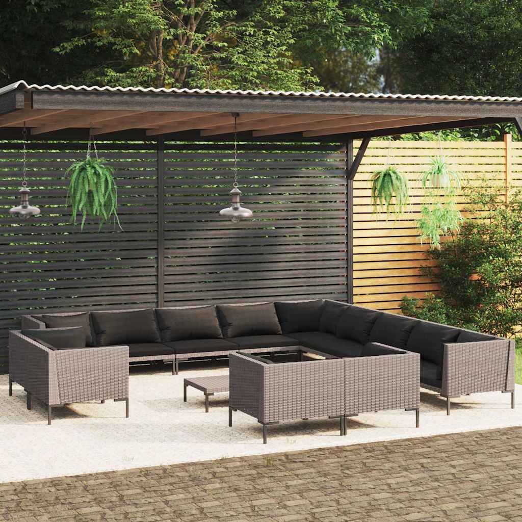 vidaXL 8-delige Loungeset met kussens poly rattan donkergrijs