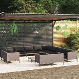 vidaXL 8-delige Loungeset met kussens poly rattan donkergrijs