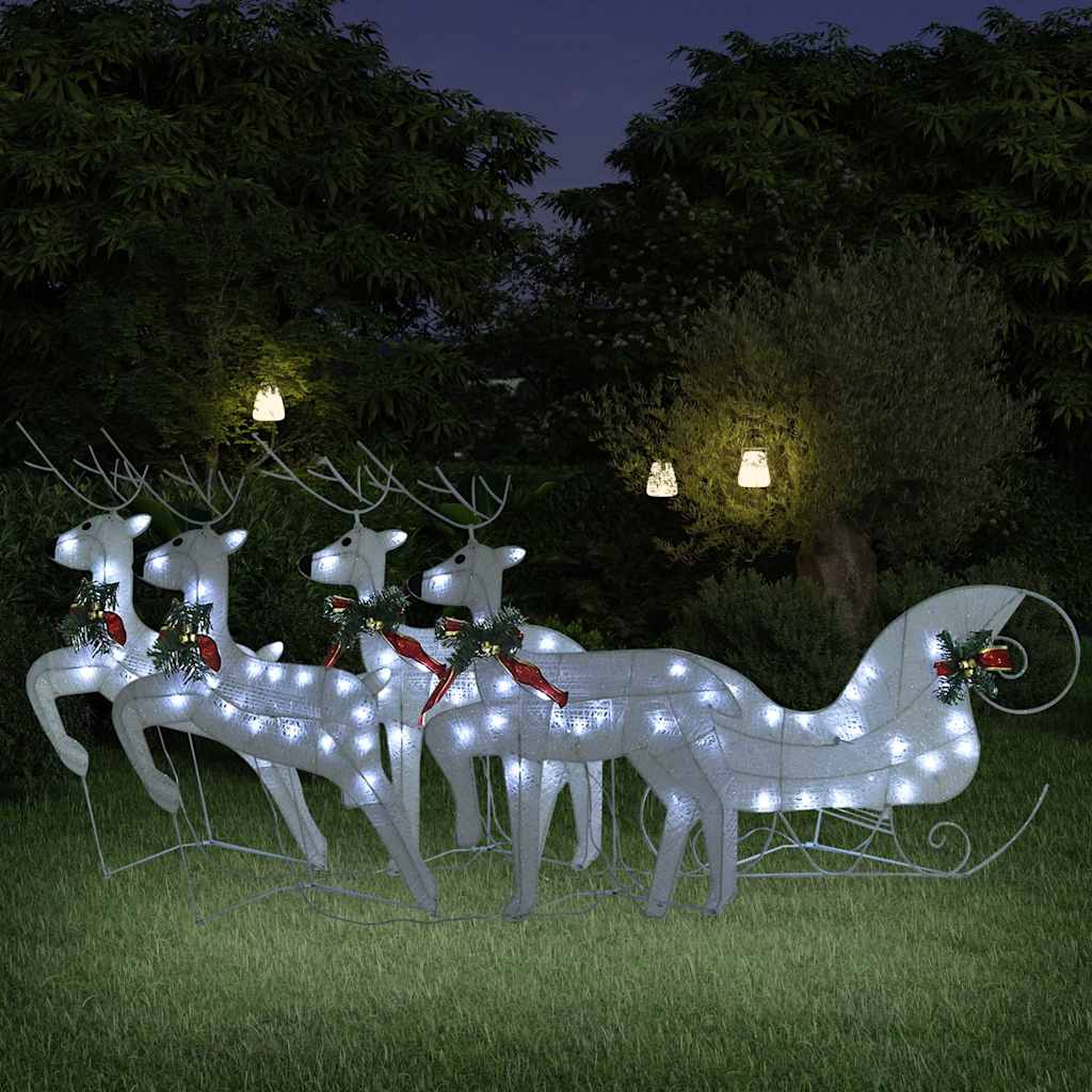 vidaXL Kerstdecoratie rendieren en slee 60 LED's goudkleurig