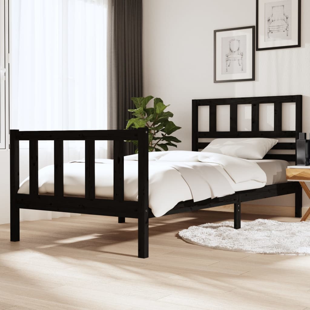 vidaXL Bedframe massief hout zwart 75x190 cm