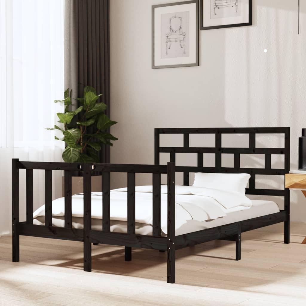 vidaXL Bed Frame Solid Pine Wood Black 75x190 cm