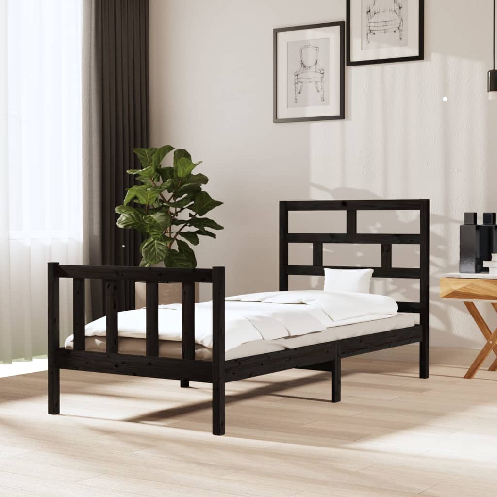 vidaXL Bed Frame Solid Pine Wood Black 75x190 cm