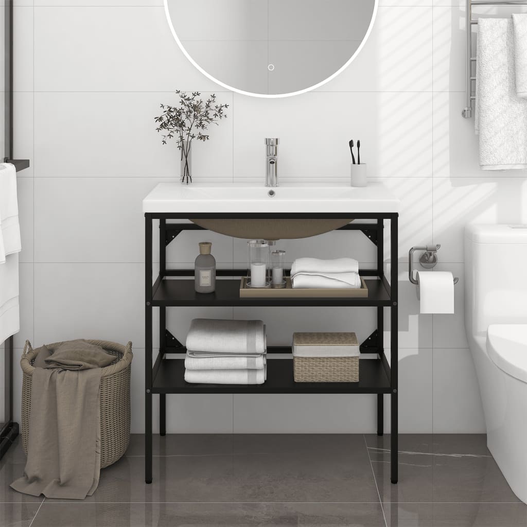 vidaXL Washbasin Frame with Integrated Sink Iron White