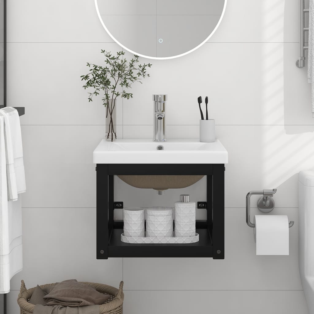 vidaXL Wastafelframe met inbouwwastafel ijzer wit