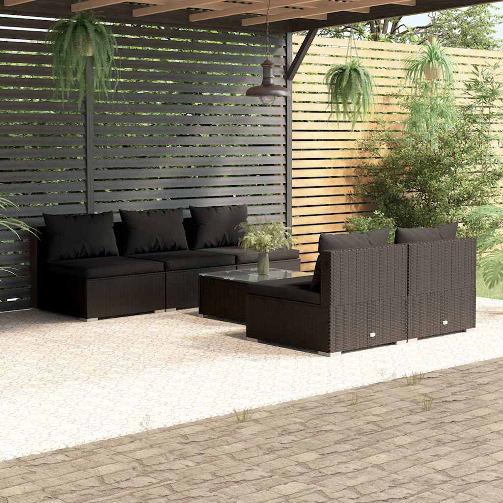 vidaXL 5-delige Loungeset met kussens poly rattan bruin