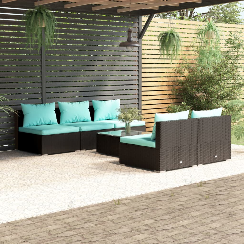 vidaXL 5-delige Loungeset met kussens poly rattan bruin