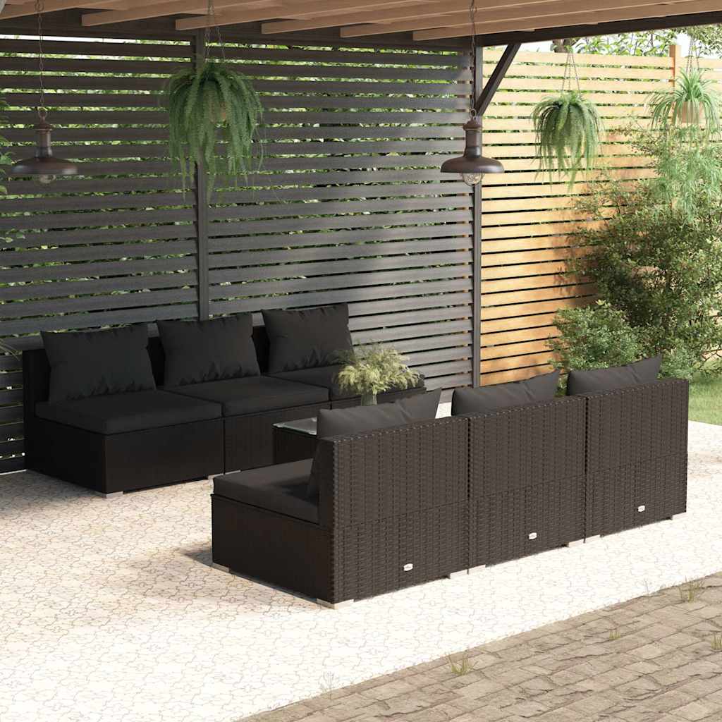 vidaXL 5-delige Loungeset met kussens poly rattan bruin