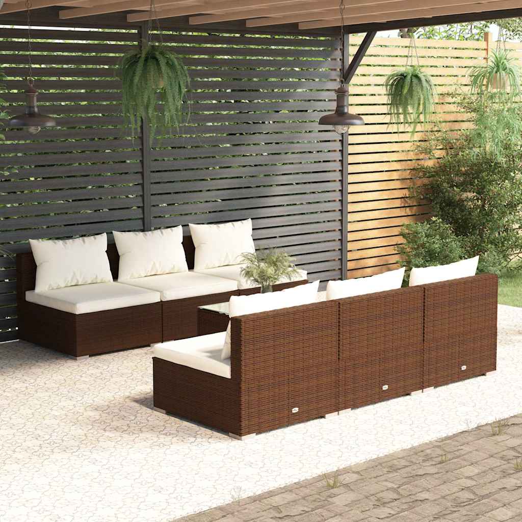 vidaXL 5-delige Loungeset met kussens poly rattan bruin