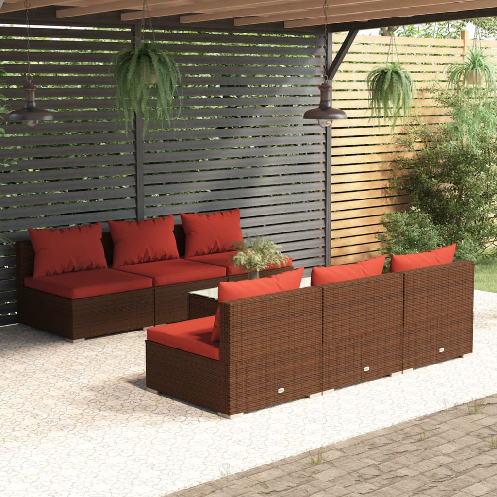 vidaXL 5-delige Loungeset met kussens poly rattan bruin