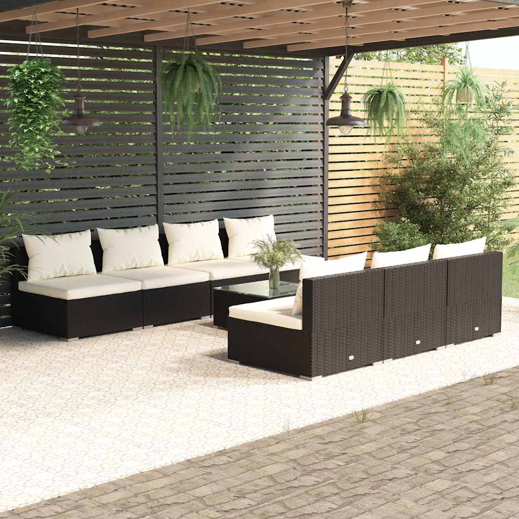 vidaXL 5-delige Loungeset met kussens poly rattan bruin