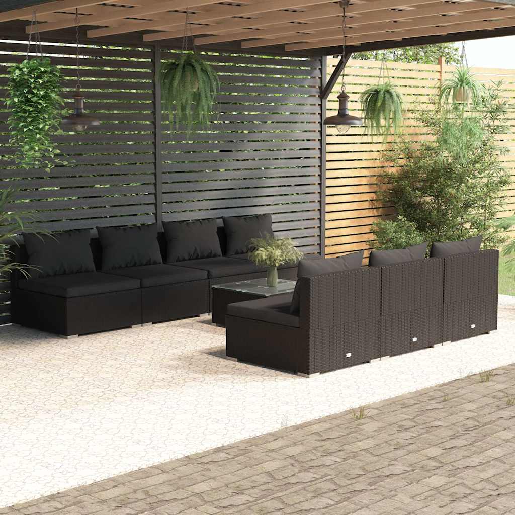 vidaXL 5-delige Loungeset met kussens poly rattan bruin