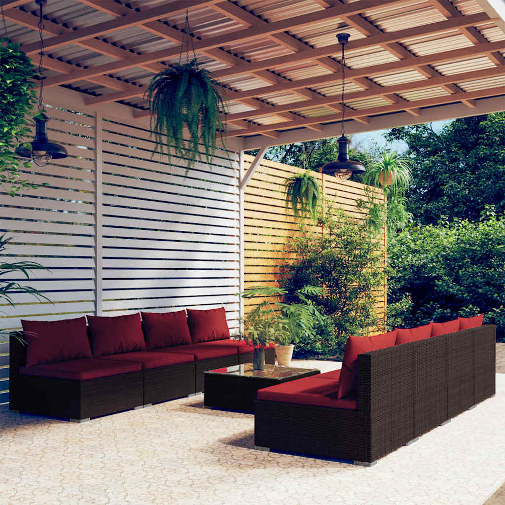 vidaXL 5-delige Loungeset met kussens poly rattan bruin