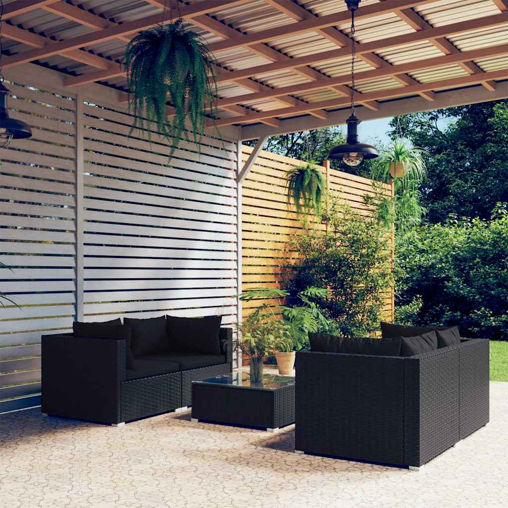 vidaXL 5-delige Loungeset met kussens poly rattan bruin