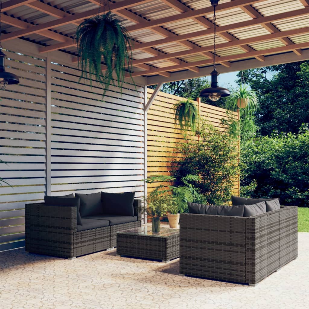 vidaXL 5-delige Loungeset met kussens poly rattan bruin