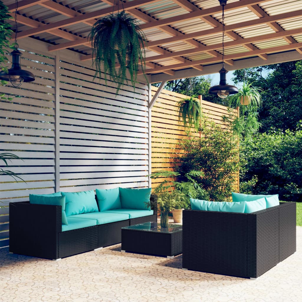 vidaXL 5-delige Loungeset met kussens poly rattan bruin
