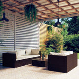 vidaXL 5-delige Loungeset met kussens poly rattan bruin