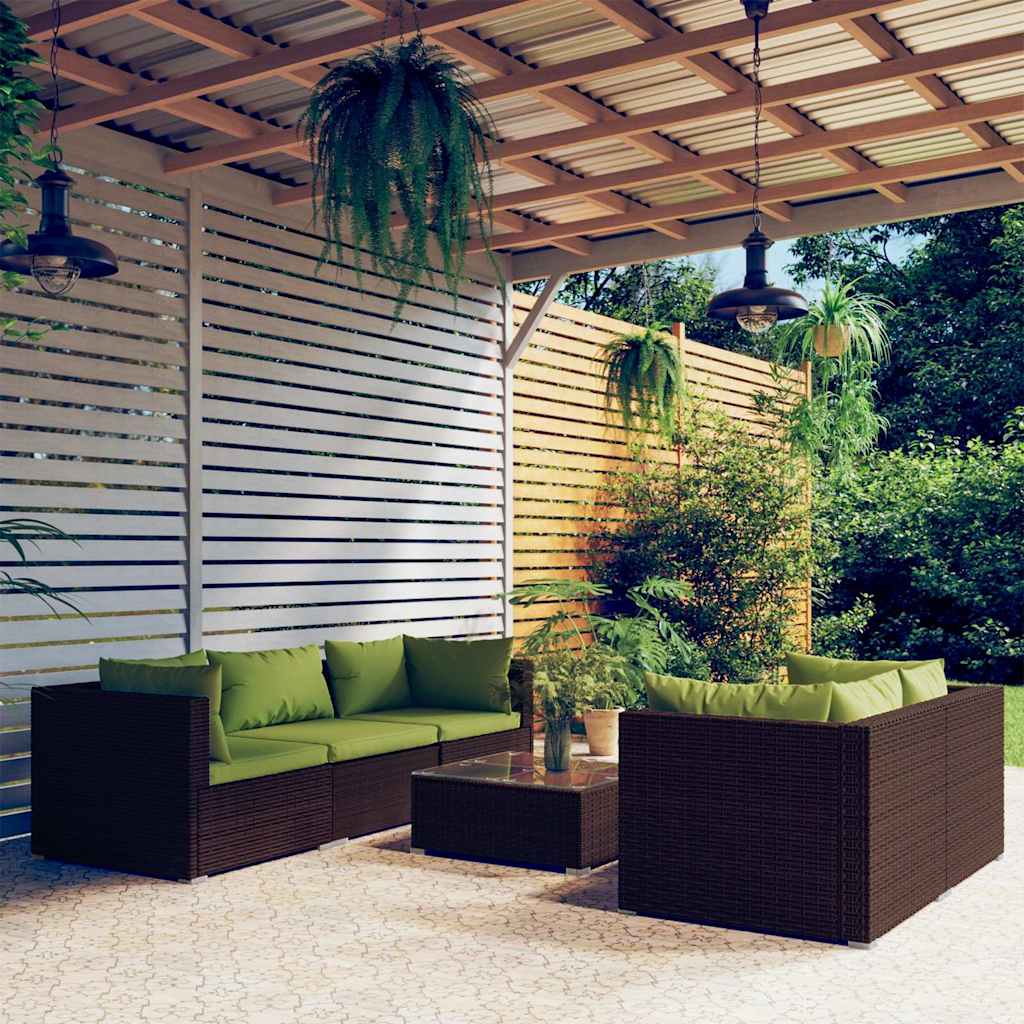vidaXL 5-delige Loungeset met kussens poly rattan bruin