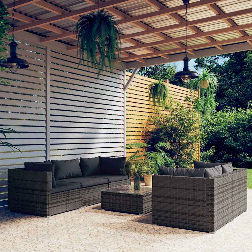 vidaXL 5-delige Loungeset met kussens poly rattan bruin